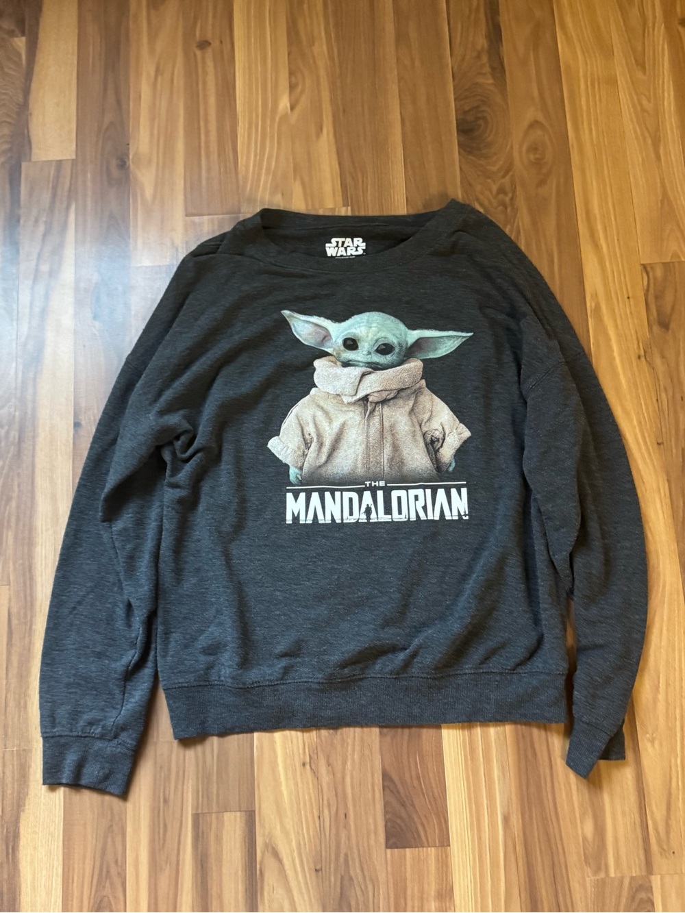 Star Wars The Mandalorian Charcoal Crewneck with Grogu Graphic